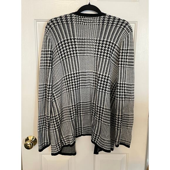 Croft & Barrow Women XL Houndstooth Plaid Checker OpenFront Cardigan Black White - Picture 2 of 9